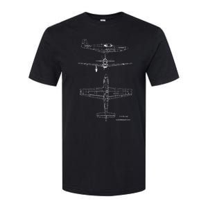 North American P51 Mustang Ww2 Fighter Blueprint Softstyle CVC T-Shirt