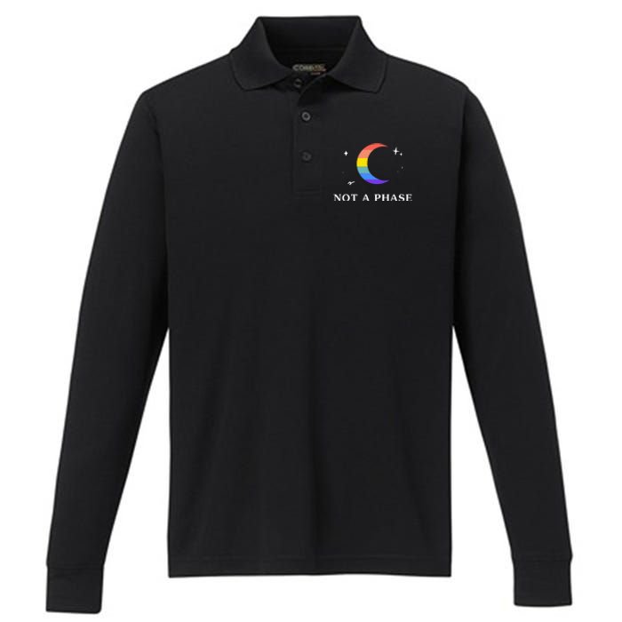 Not A Phase Gay Lesbian Lgbtq Pride Flag Moon Performance Long Sleeve Polo