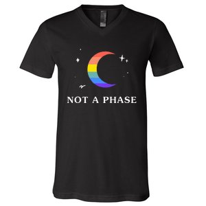 Not A Phase Gay Lesbian Lgbtq Pride Flag Moon V-Neck T-Shirt