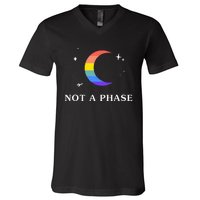 Not A Phase Gay Lesbian Lgbtq Pride Flag Moon V-Neck T-Shirt