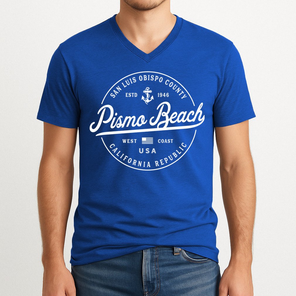 Nautical Anchor Pismo Beach California Travel Vacation Gift V-Neck T-Shirt