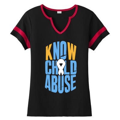 No Abuse Prevention Awareness Month April Blue Ribbon Gift Ladies Halftime Notch Neck Tee