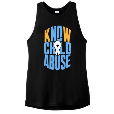 No Abuse Prevention Awareness Month April Blue Ribbon Gift Ladies PosiCharge Tri-Blend Wicking Tank