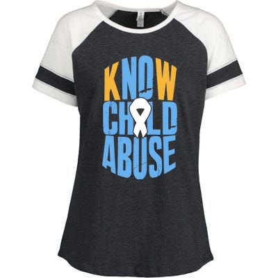 No Abuse Prevention Awareness Month April Blue Ribbon Gift Enza Ladies Jersey Colorblock Tee