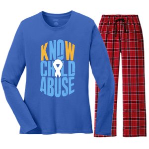 No Abuse Prevention Awareness Month April Blue Ribbon Gift Women's Long Sleeve Flannel Pajama Set 