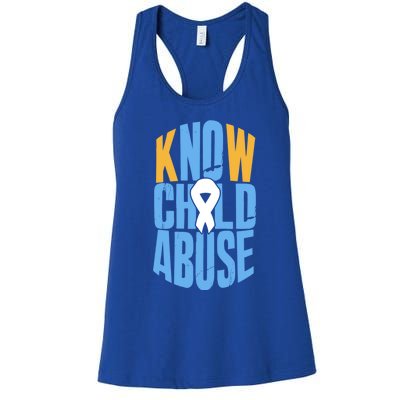 No Abuse Prevention Awareness Month April Blue Ribbon Gift Women's Racerback Tank