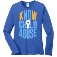 No Abuse Prevention Awareness Month April Blue Ribbon Gift Ladies Long Sleeve Shirt