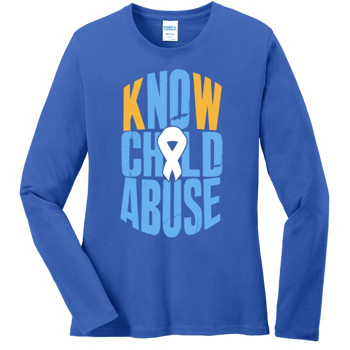 No Abuse Prevention Awareness Month April Blue Ribbon Gift Ladies Long Sleeve Shirt