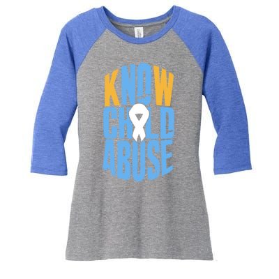 No Abuse Prevention Awareness Month April Blue Ribbon Gift Women's Tri-Blend 3/4-Sleeve Raglan Shirt