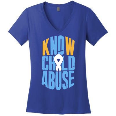 No Abuse Prevention Awareness Month April Blue Ribbon Gift Women's V-Neck T-Shirt