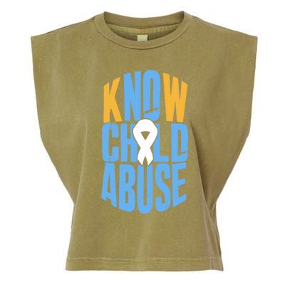 No Abuse Prevention Awareness Month April Blue Ribbon Gift Garment-Dyed Women's Muscle Tee