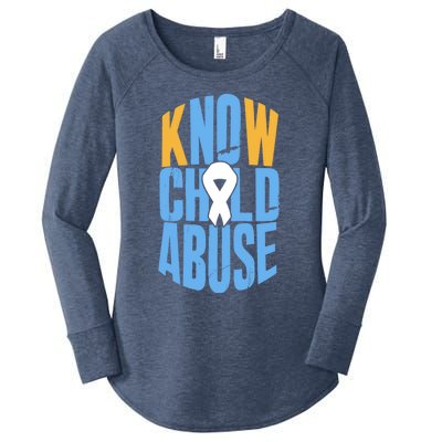 No Abuse Prevention Awareness Month April Blue Ribbon Gift Women's Perfect Tri Tunic Long Sleeve Shirt