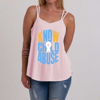 No Abuse Prevention Awareness Month April Blue Ribbon Gift Women's Strappy Tank