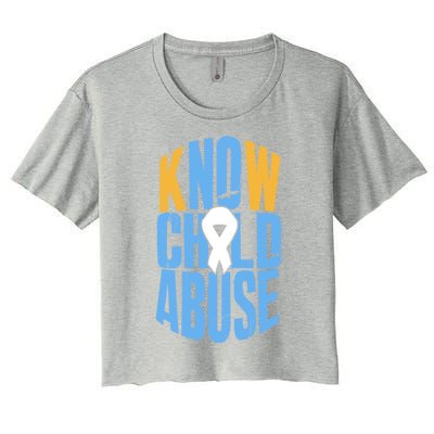 No Abuse Prevention Awareness Month April Blue Ribbon Gift Women's Crop Top Tee