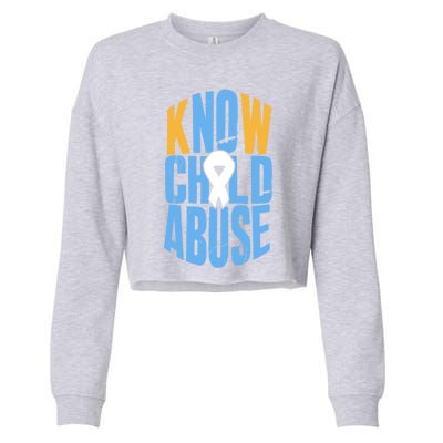 No Abuse Prevention Awareness Month April Blue Ribbon Gift Cropped Pullover Crew