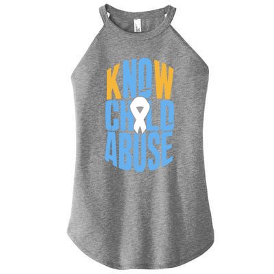 No Abuse Prevention Awareness Month April Blue Ribbon Gift Women's Perfect Tri Rocker Tank