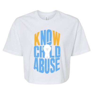 No Abuse Prevention Awareness Month April Blue Ribbon Gift Bella+Canvas Jersey Crop Tee