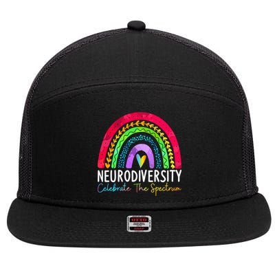Neurodiversity Autism Spectrum ASD ADHD Rainbow Boho 7 Panel Mesh Trucker Snapback Hat