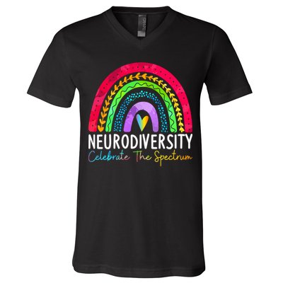 Neurodiversity Autism Spectrum ASD ADHD Rainbow Boho V-Neck T-Shirt