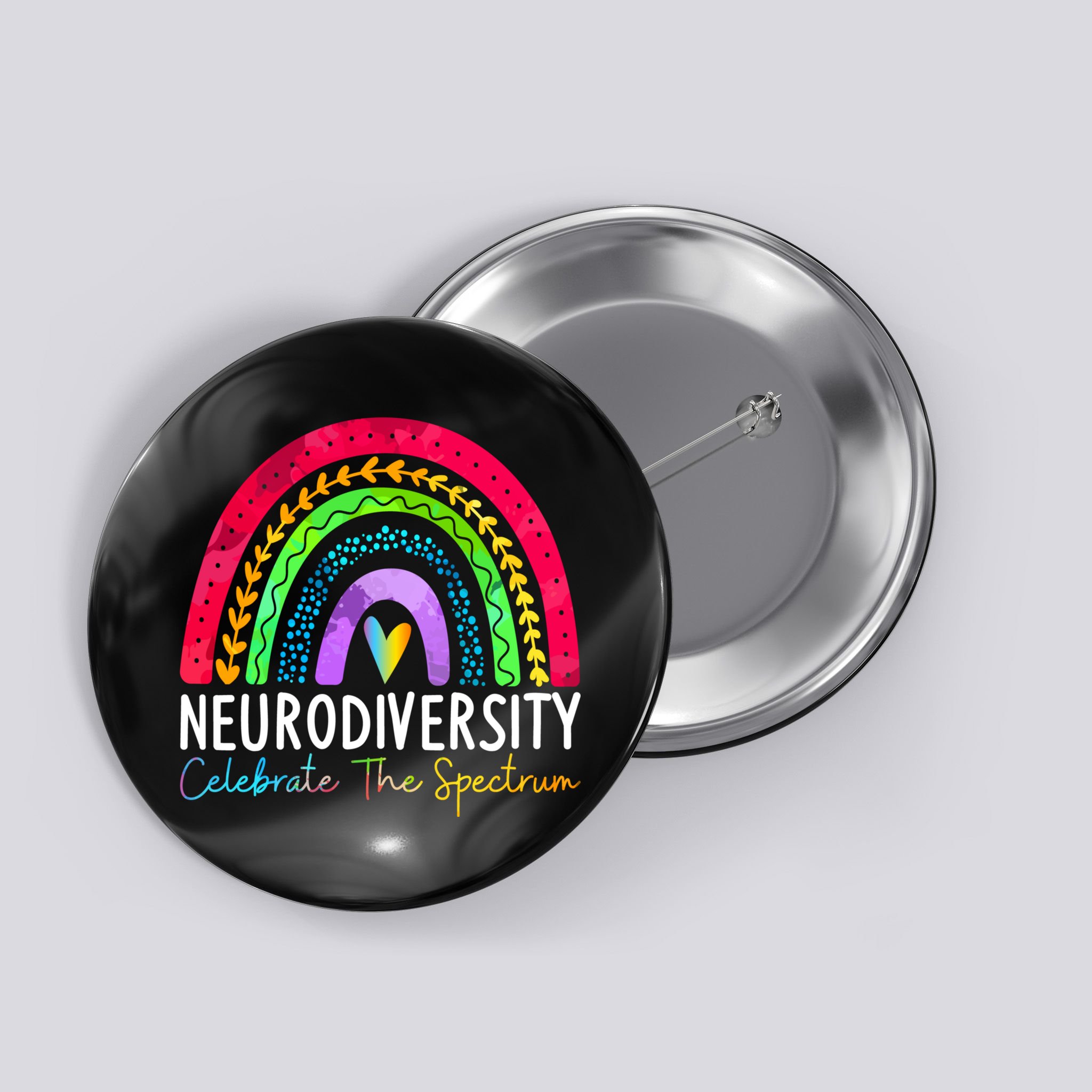 Neurodiversity Autism Spectrum ASD ADHD Rainbow Boho Button