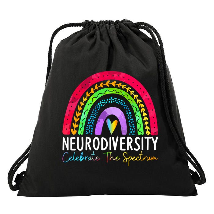 Neurodiversity Autism Spectrum ASD ADHD Rainbow Boho Drawstring Bag