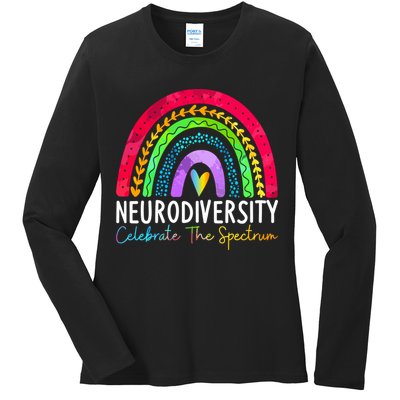 Neurodiversity Autism Spectrum ASD ADHD Rainbow Boho Ladies Long Sleeve Shirt