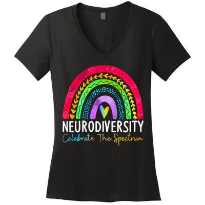 Neurodiversity Autism Spectrum ASD ADHD Rainbow Boho Women's V-Neck T-Shirt