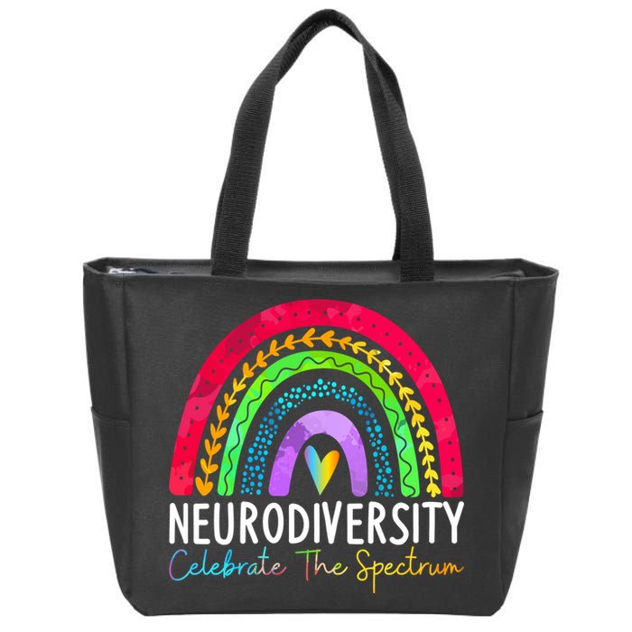 Neurodiversity Autism Spectrum ASD ADHD Rainbow Boho Zip Tote Bag