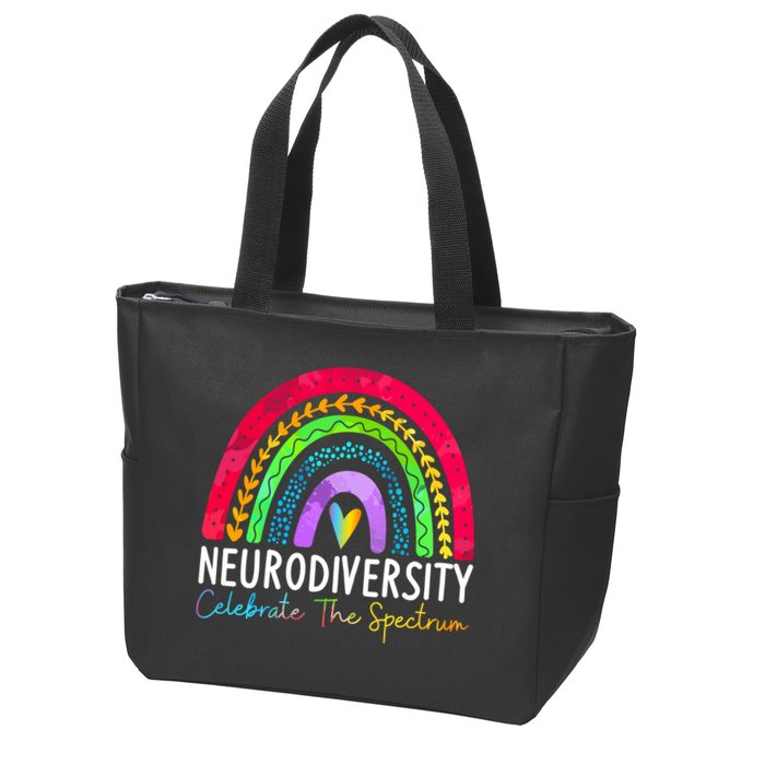 Neurodiversity Autism Spectrum ASD ADHD Rainbow Boho Zip Tote Bag