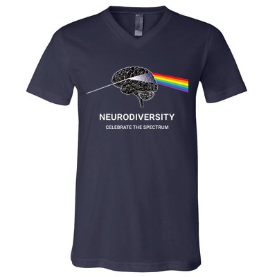 Neurodiversity Autism Spectrum ASD ADHD Rainbow Brain V-Neck T-Shirt