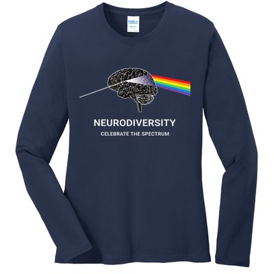 Neurodiversity Autism Spectrum ASD ADHD Rainbow Brain Ladies Long Sleeve Shirt