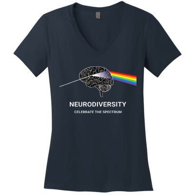 Neurodiversity Autism Spectrum ASD ADHD Rainbow Brain Women's V-Neck T-Shirt