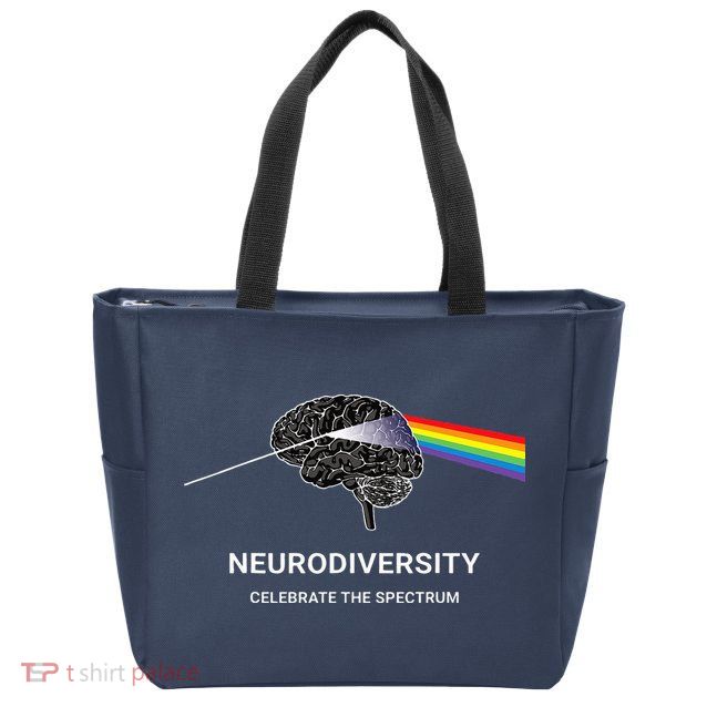 Neurodiversity Autism Spectrum ASD ADHD Rainbow Brain Zip Tote Bag