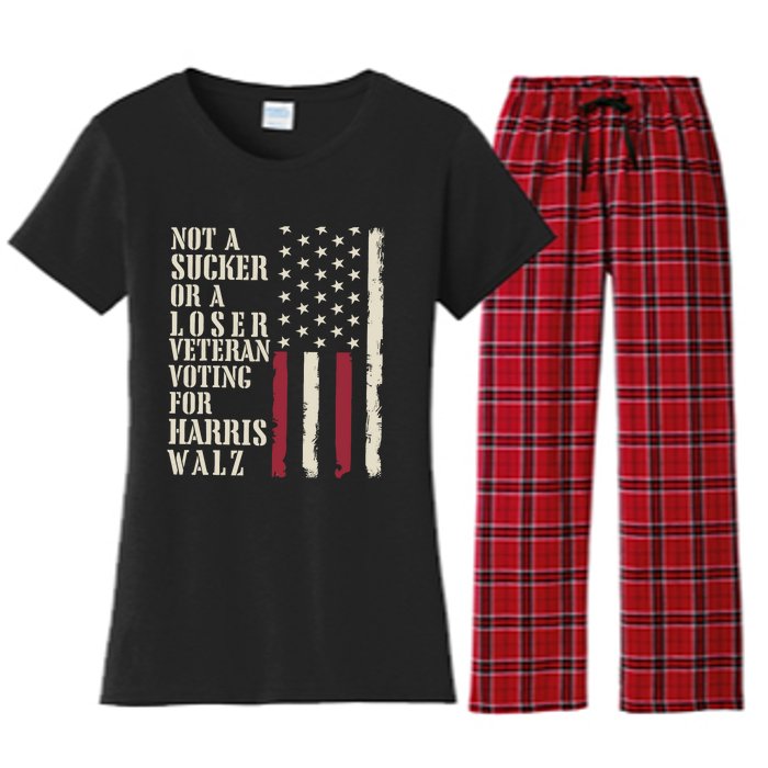 Not A Sucker Or A Loser Veterans Voting For Harris Walz 2024 Women's Flannel Pajama Set