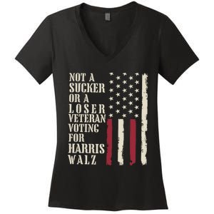 Not A Sucker Or A Loser Veterans Voting For Harris Walz 2024 Women's V-Neck T-Shirt