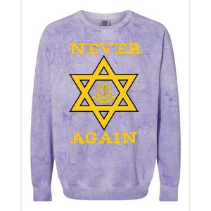 Never Again Support Israel Jewish Star Of David Idf Logo Colorblast Crewneck Sweatshirt