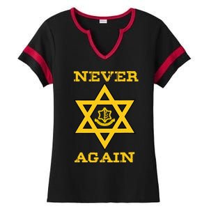 Never Again Support Israel Jewish Star Of David Idf Logo Ladies Halftime Notch Neck Tee