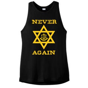 Never Again Support Israel Jewish Star Of David Idf Logo Ladies PosiCharge Tri-Blend Wicking Tank