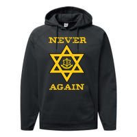 Never Again Support Israel Jewish Star Of David Idf Logo Performance Fleece Hoodie