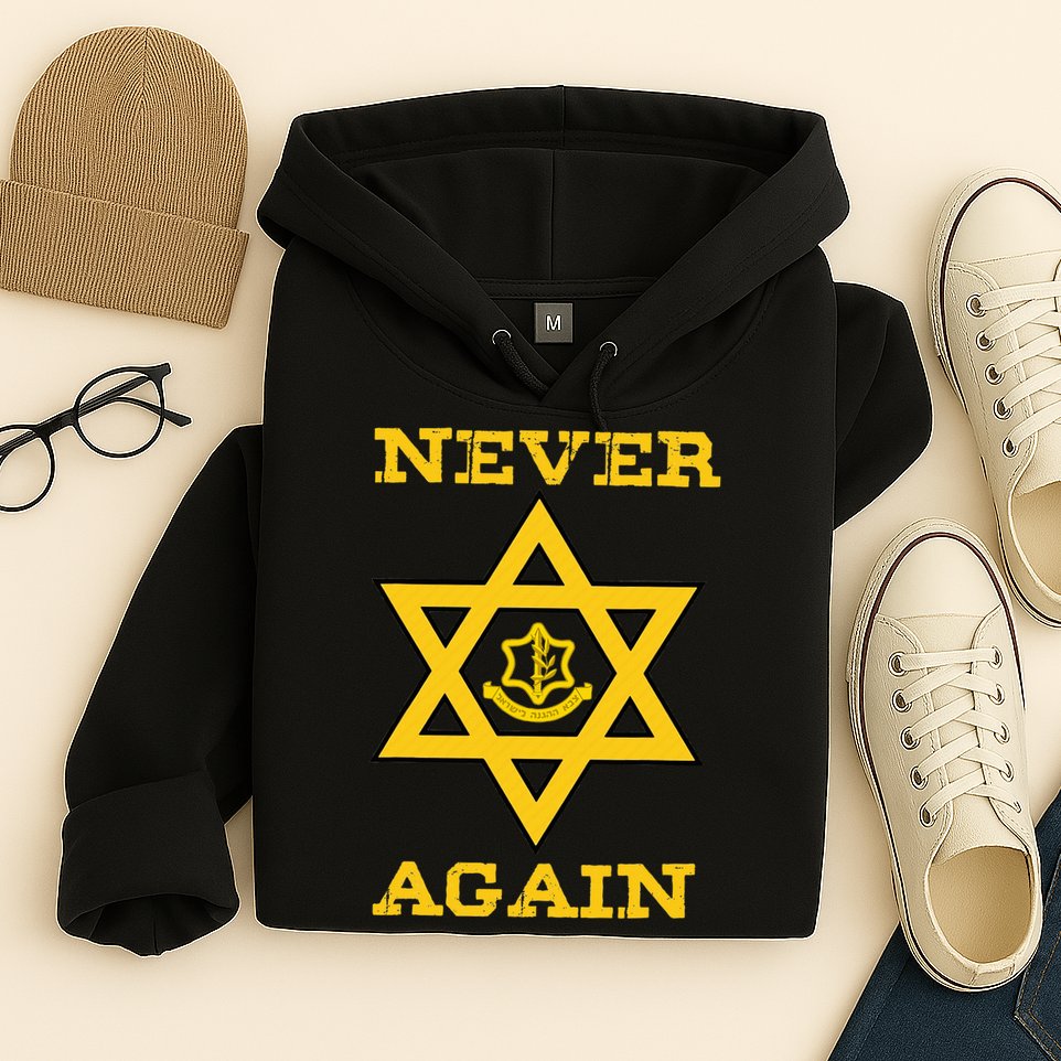 Never Again Support Israel Jewish Star Of David Idf Logo Hoodie