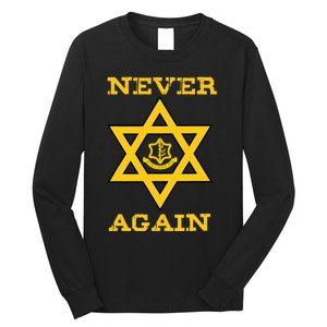 Never Again Support Israel Jewish Star Of David Idf Logo Long Sleeve Shirt