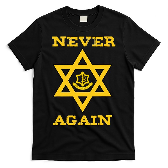 Never Again Support Israel Jewish Star Of David Idf Logo T-Shirt