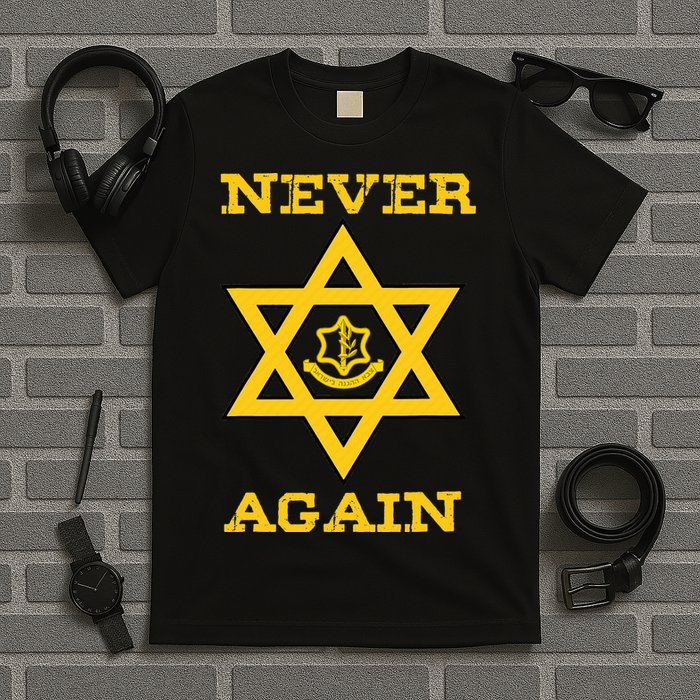 Never Again Support Israel Jewish Star Of David Idf Logo T-Shirt