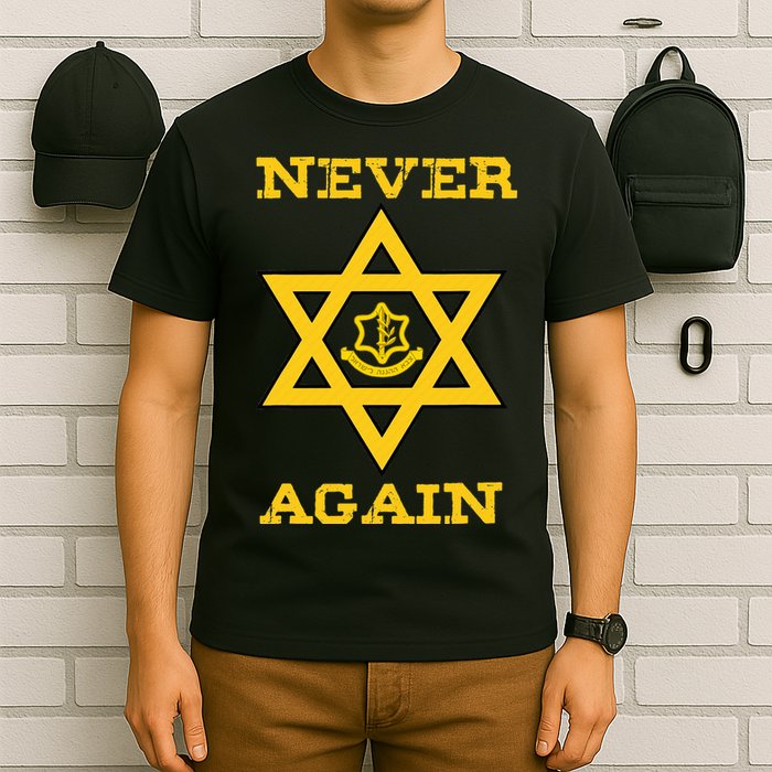 Never Again Support Israel Jewish Star Of David Idf Logo T-Shirt