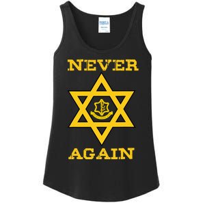 Never Again Support Israel Jewish Star Of David Idf Logo Ladies Essential Tank