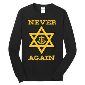 Never Again Support Israel Jewish Star Of David Idf Logo Tall Long Sleeve T-Shirt