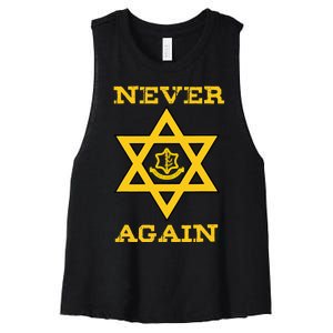 Never Again Support Israel Jewish Star Of David Idf Logo Women's Racerback Cropped Tank