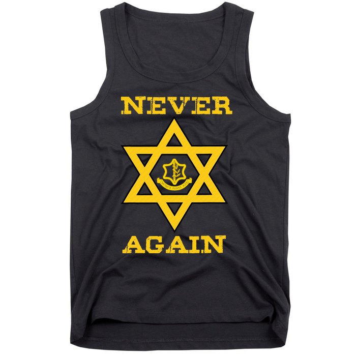 Never Again Support Israel Jewish Star Of David Idf Logo Tank Top