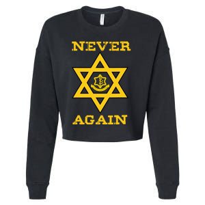 Never Again Support Israel Jewish Star Of David Idf Logo Cropped Pullover Crew