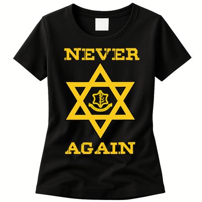 Never Again Support Israel Jewish Star Of David Idf Logo Womens T-Shirt